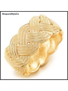 Gold-Tone Braided Bangle Bracelet Wide Woven Knot Cuff Textured Statement